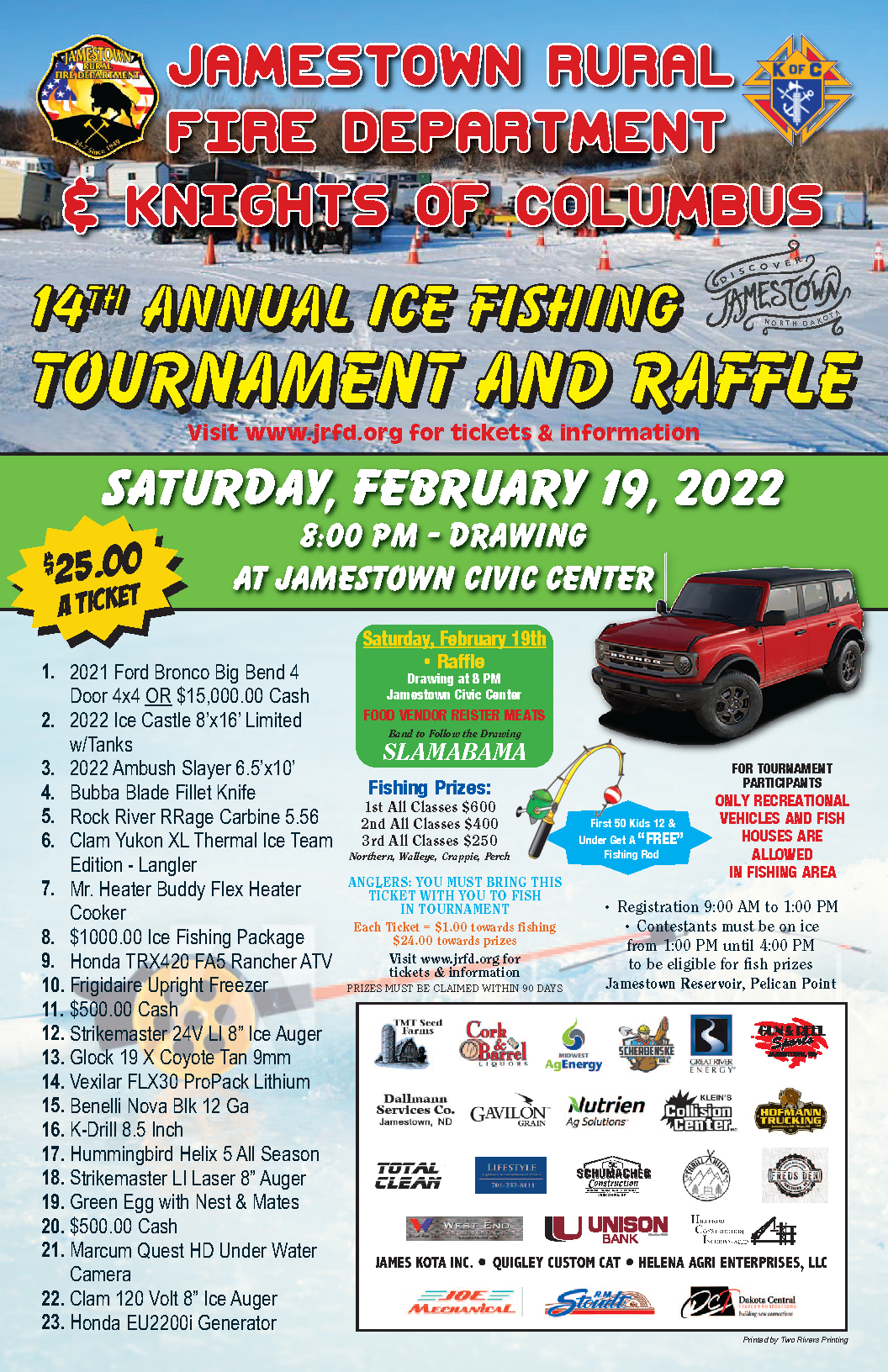 2022 Fishing Derby Ticket Availability Jamestown Rural Fire Department